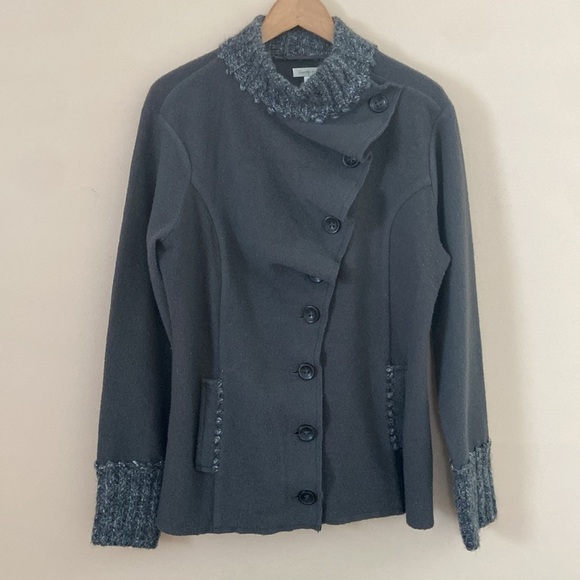 Garnet Hill- Wool Asymmetrical Button Draped Detail Jacket - Picture 2 of 14